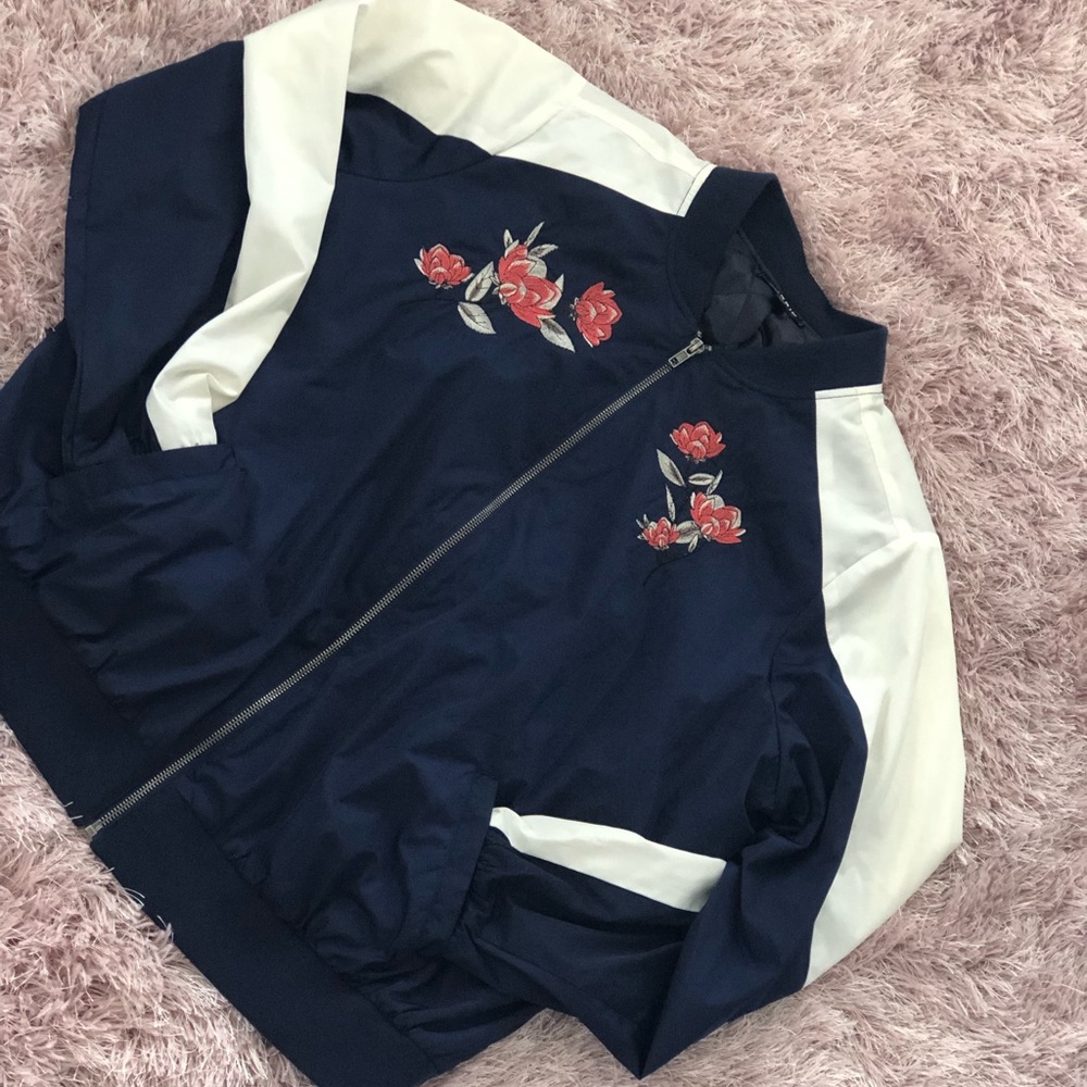 Torrid Bomber Blue Embroidered Jacket